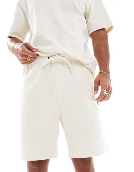 Jack & Jones textured open neck polo shirt and shorts set in off white, 2 of 4