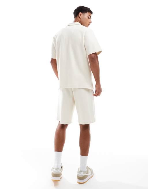 Jack & Jones textured open neck polo shirt and shorts set in off white, 3 of 4