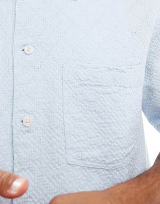 Jack & Jones textured oversized shirt in blue