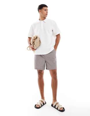 Jack & Jones Textured Oversized Polo Shirt In White