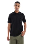 [Jack & Jones] Jack & Jones textured polo shirt in black L Black