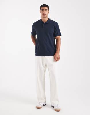 Jack & Jones Textured Knitted Polo In Blue
