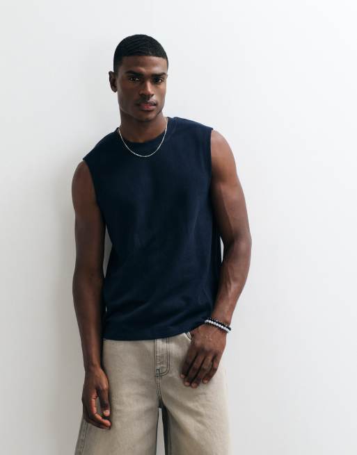 Jack & Jones textured ribbed tank in navy, 3 of 5
