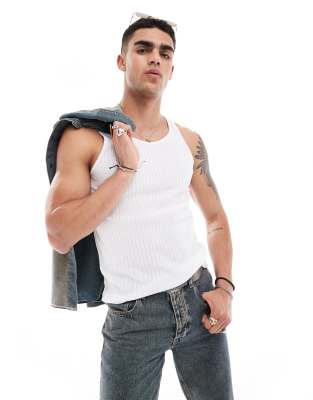 Jack & Jones Textured Ribbed Tank Top In White