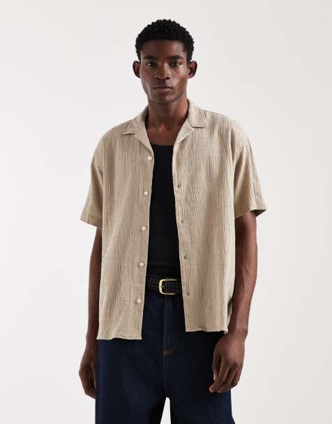 Jack & Jones textured short sleeve shirt in beige - view 1