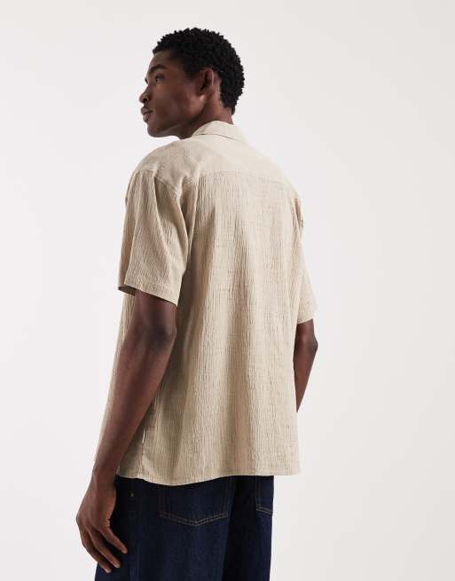 Jack & Jones textured short sleeve shirt in beige, 3 of 5
