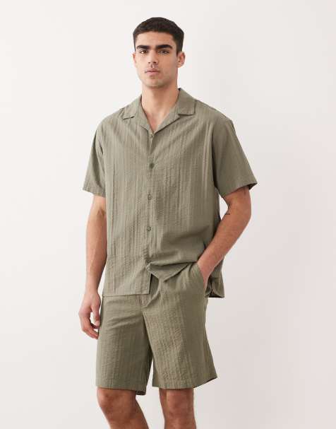 Jack & Jones textured shorts in khaki green - part of a set - view 1