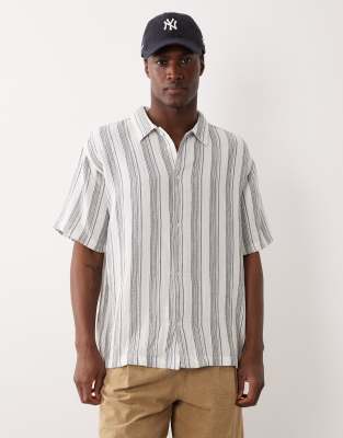 Jack & Jones Textured Stripe Shirt With Short Sleeves In Neutral