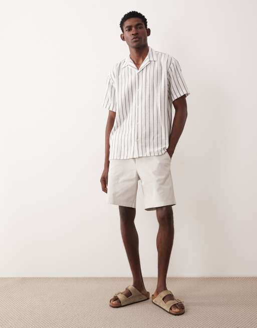 Jack & Jones textured striped shirt with short sleeves in khaki green, 2 of 5