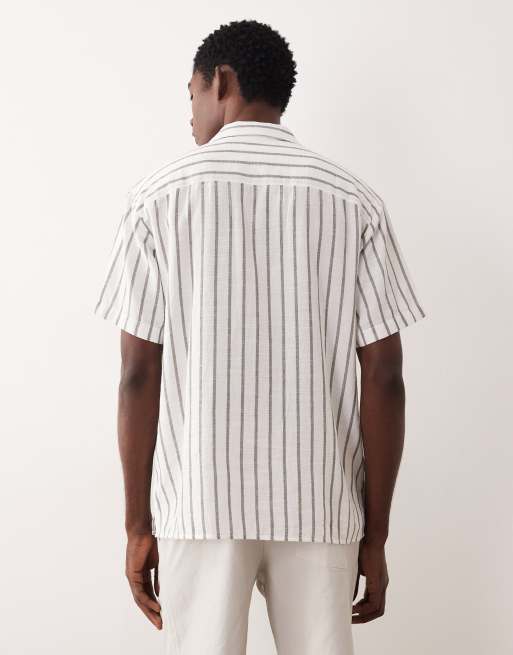 Jack & Jones textured striped shirt with short sleeves in khaki green, 3 of 5