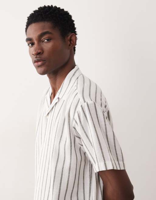 Jack & Jones textured striped shirt with short sleeves in khaki green, 4 of 5