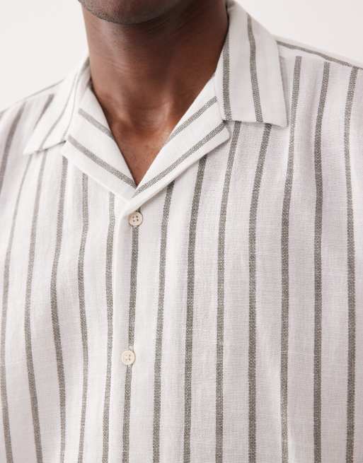 Jack & Jones textured striped shirt with short sleeves in khaki green, 5 of 5