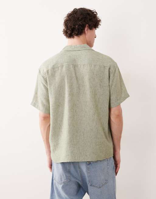 Jack & Jones textured structured short sleeve shirt in sage green, 4 of 5
