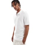[Jack & Jones] Jack & Jones textured zip polo in white XS White