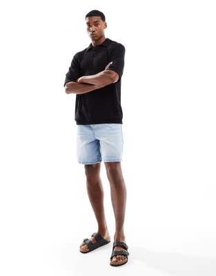 Jack & Jones Thick Crochet Polo Shirt In Black