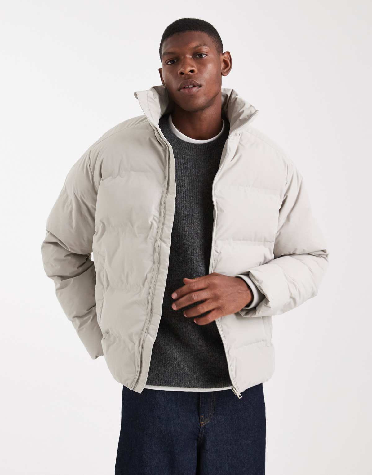 Jack & Jones thick puffer jacket in light grey