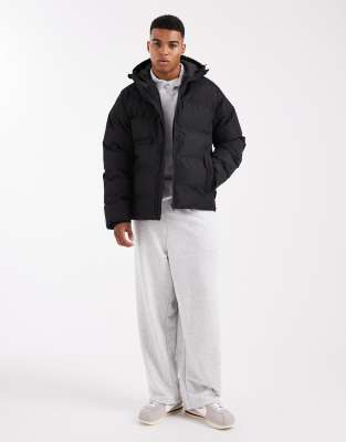 Jack & Jones Thick Puffer Jacket With Hood In Black