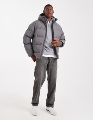 Jack & Jones Thick Puffer With Hood In Gray