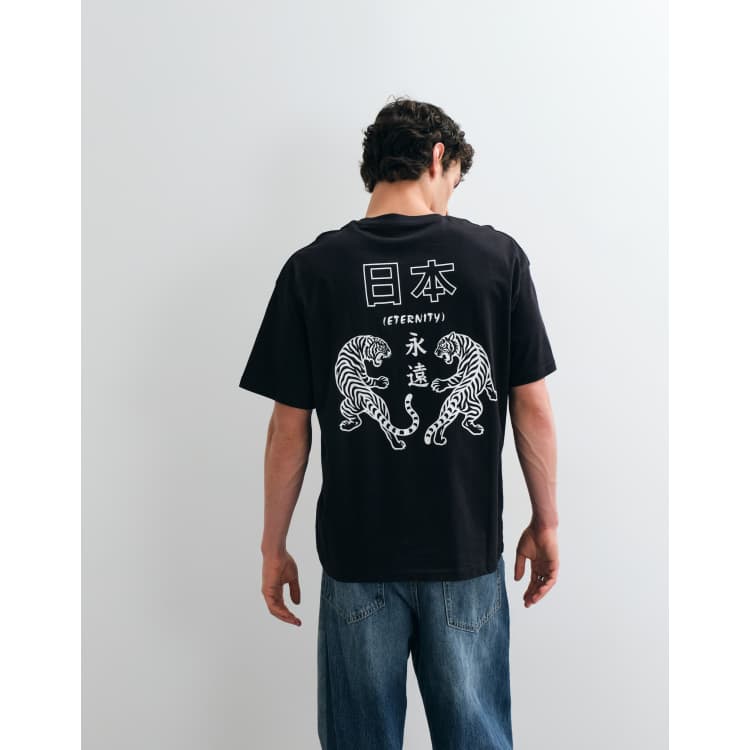 Jack & Jones tiger graphic back print t-shirt in black | ASOS