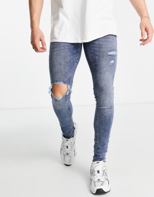 Jack & Jones – Tom – Niebieskie jeansy o bardzo obcisłym kroju z przetarciami