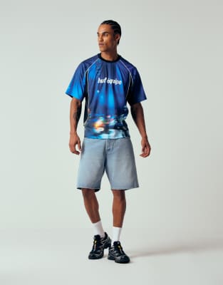 Jack & Jones Tony loose denim shorts in mid blue