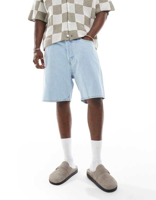 Jack & Jones tony loose fit denim shorts in mid blue 