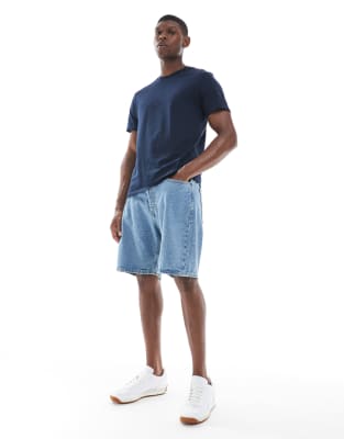 Jack & Jones tony loose fit denim shorts in mid blue 