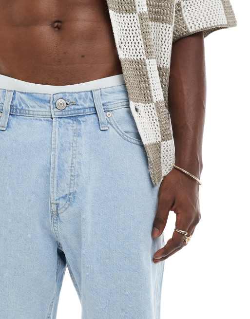 Jack & Jones tony loose fit denim shorts in mid blue 