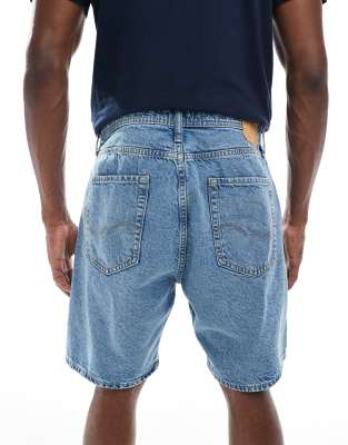 Jack & Jones tony loose fit denim shorts in mid blue 