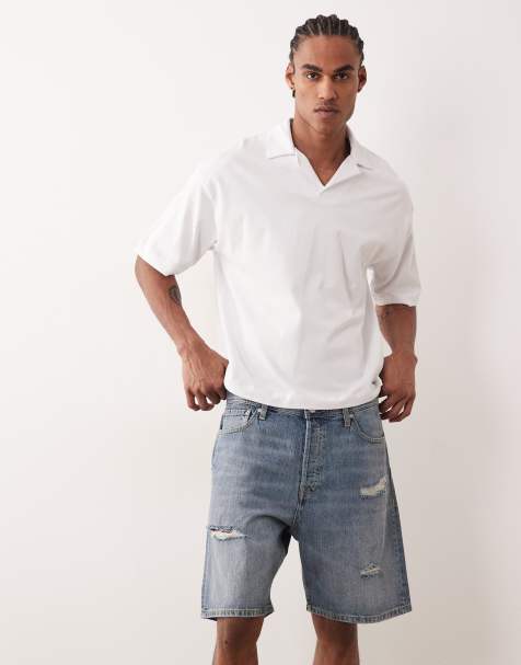 Jack & Jones Tony loose fit denim shorts with rips in light blue - view 1