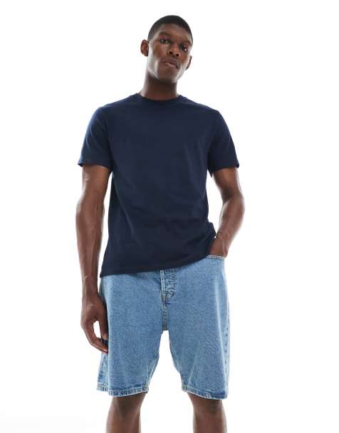Jack & Jones tony loose fit denim shorts in mid blue 