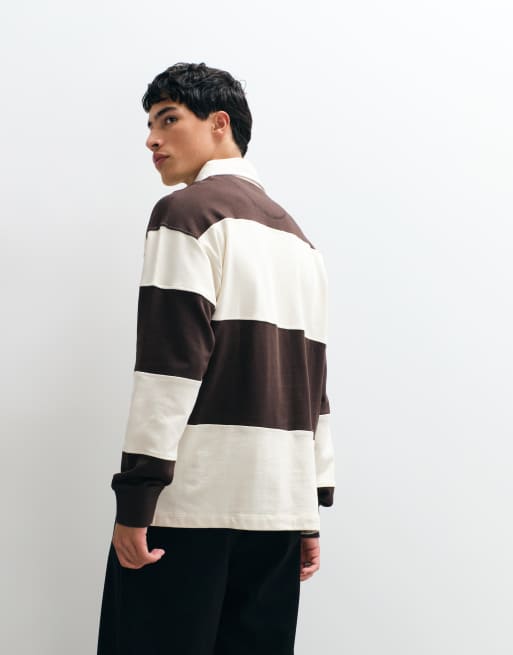 Jack & Jones - Top de rugby rayé à broderies - Marron et blanc cassé, 5 de 5