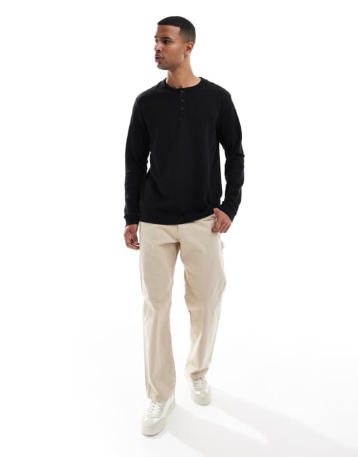 Jack & Jones - Top gaufré à encolure boutonnée et manches longues - Noir, 2 de 5
