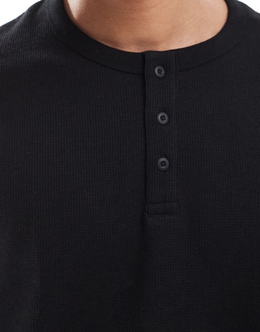 Jack & Jones - Top gaufré à encolure boutonnée et manches longues - Noir, 5 de 5