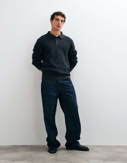 Jack & Jones top polo de punto acanalado en gris, 3 de 10