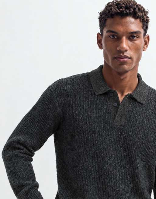 Jack & Jones top polo de punto acanalado en gris, 6 de 10
