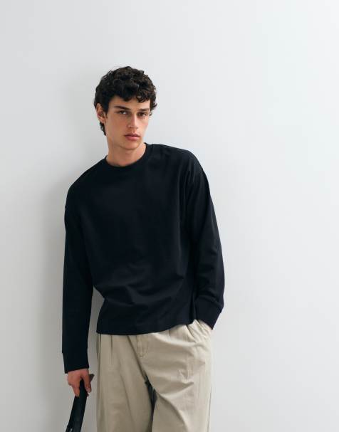 Jack & Jones - Top van zware stof met lange mouwen in zwart - view 1