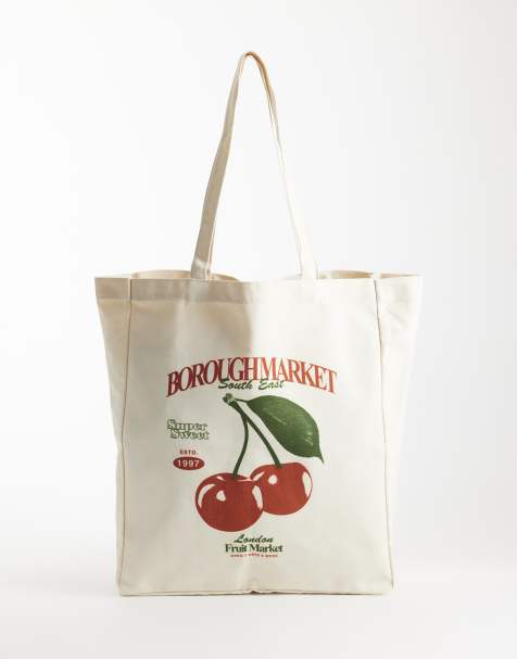 Jack & Jones torba typu tote z płótna z nadrukiem Borough Market w kolorze off white - view 1