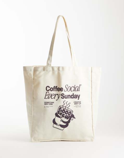 Jack & Jones torba typu tote z płótna z nadrukiem kawy w kolorze off white - view 1