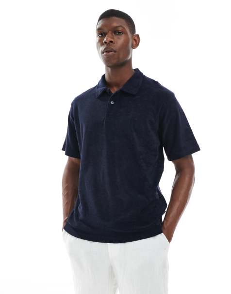 Jack & Jones towelling polo in navy - view 1