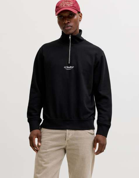 Jack & Jones trøje med halv lynlås i sort - view 1