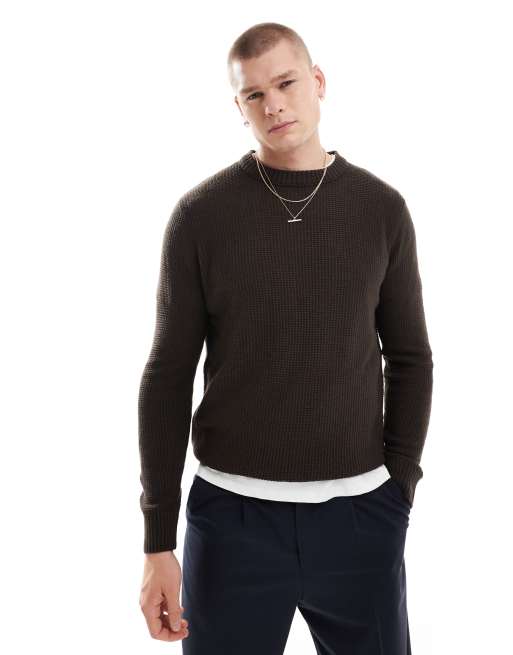 Jack & Jones - Trui met ronde hals en textuur in bruin
