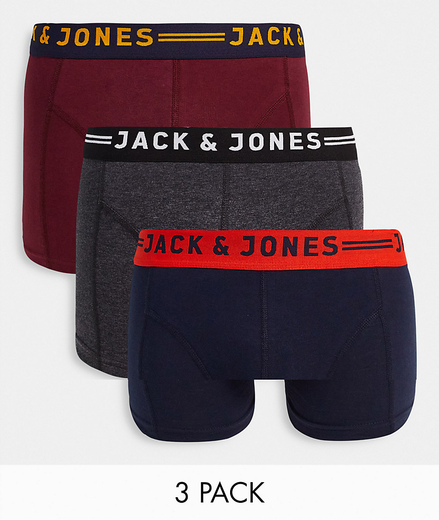 Jack & Jones trunks 3 pack with contrast waistband-Multi