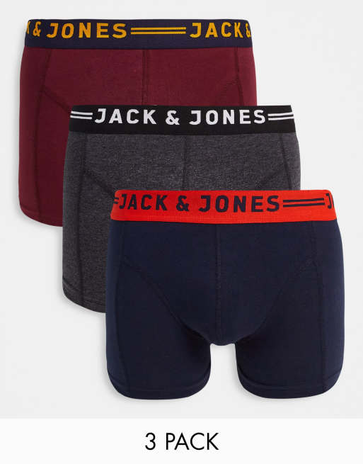 Jack & Jones trunks 3 pack with contrast waistband | ASOS