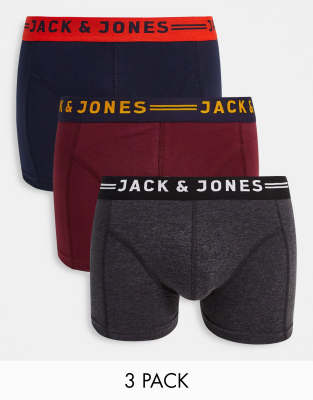 Jack & Jones trunks 3 pack with contrast waistband-Multi