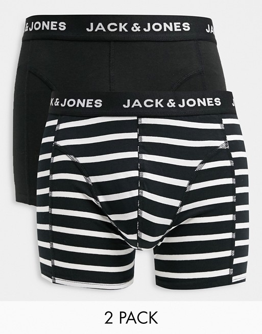 Jack & Jones trunks giftbox 2 pack in stripe & plain