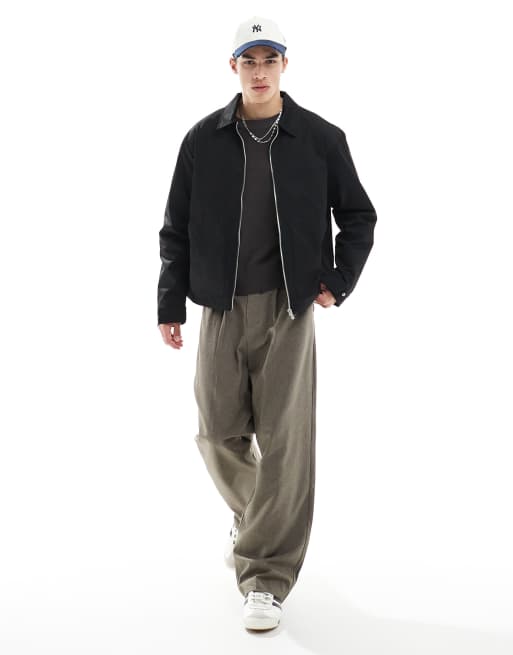 Jack & Jones twill harrington jacket in black