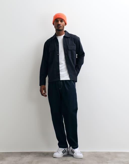 Jack & Jones twill overshirt in dark navy, 3 of 5