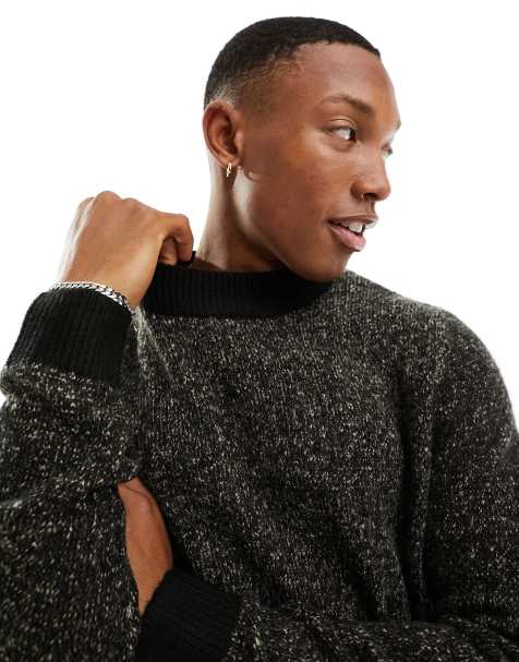 Jack & Jones twisted heavy jumper in black - view 1