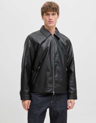 Jack & Jones Herren Schwarz Detail:solid Bikerjacke "Jjecasablanca Pu Jacket Noos" Ohne Kapuze Mit Fronttaschen erhältlich in Größe L/M/S/XL/XS/XXL von Baur - Bild 5